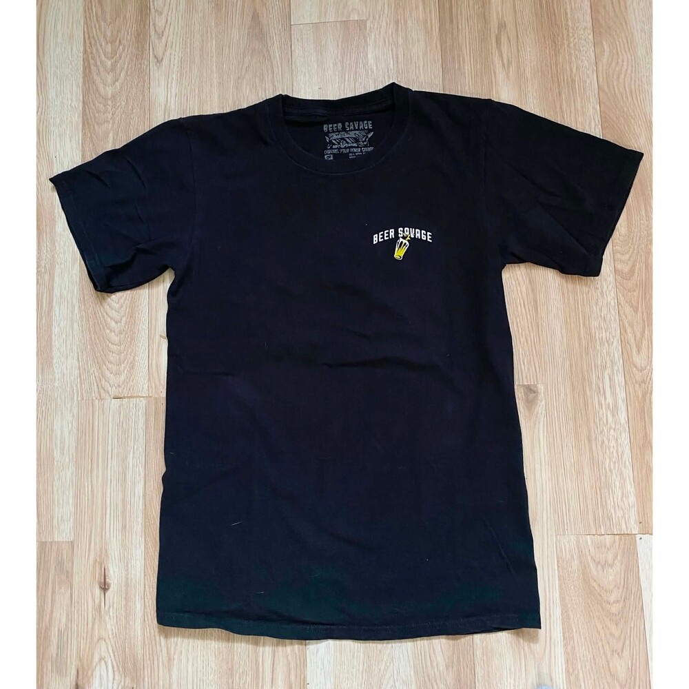 Beer Savage Graphic Tee Wrecked Skeleton Beer Shirt Black Cotton Size S